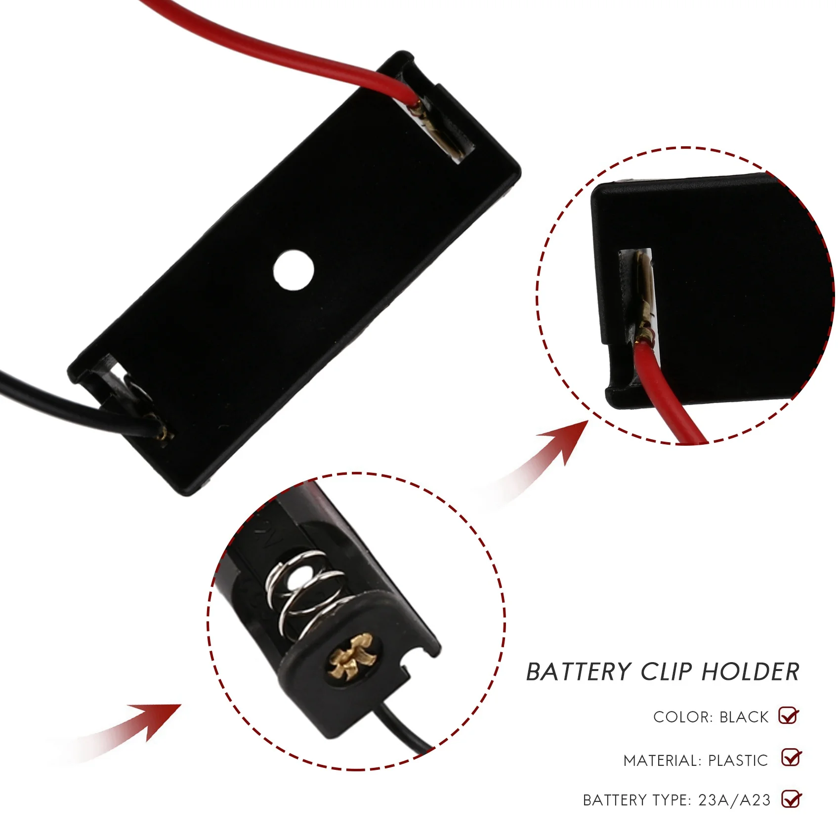 صندوق حامل مشبك أسود ، بطارية A23 ، 12 فولت ، 5 فولت