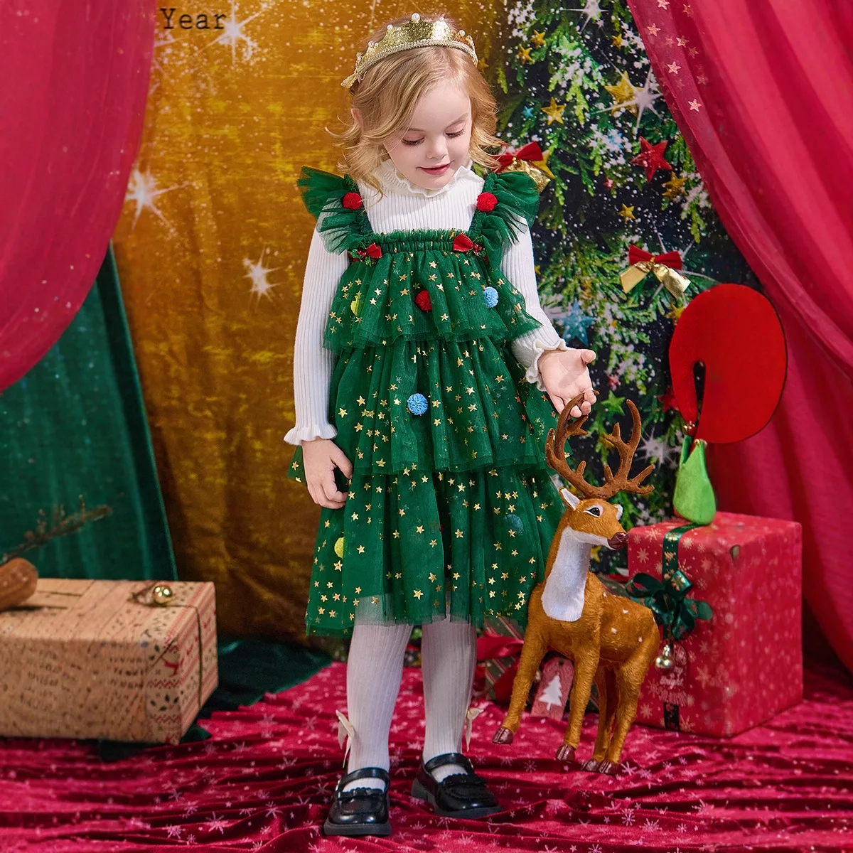 クリスマスコスチューム女の子サスペンダードレスグリーンクリス - Elf Costume Christmas のレビューと価格