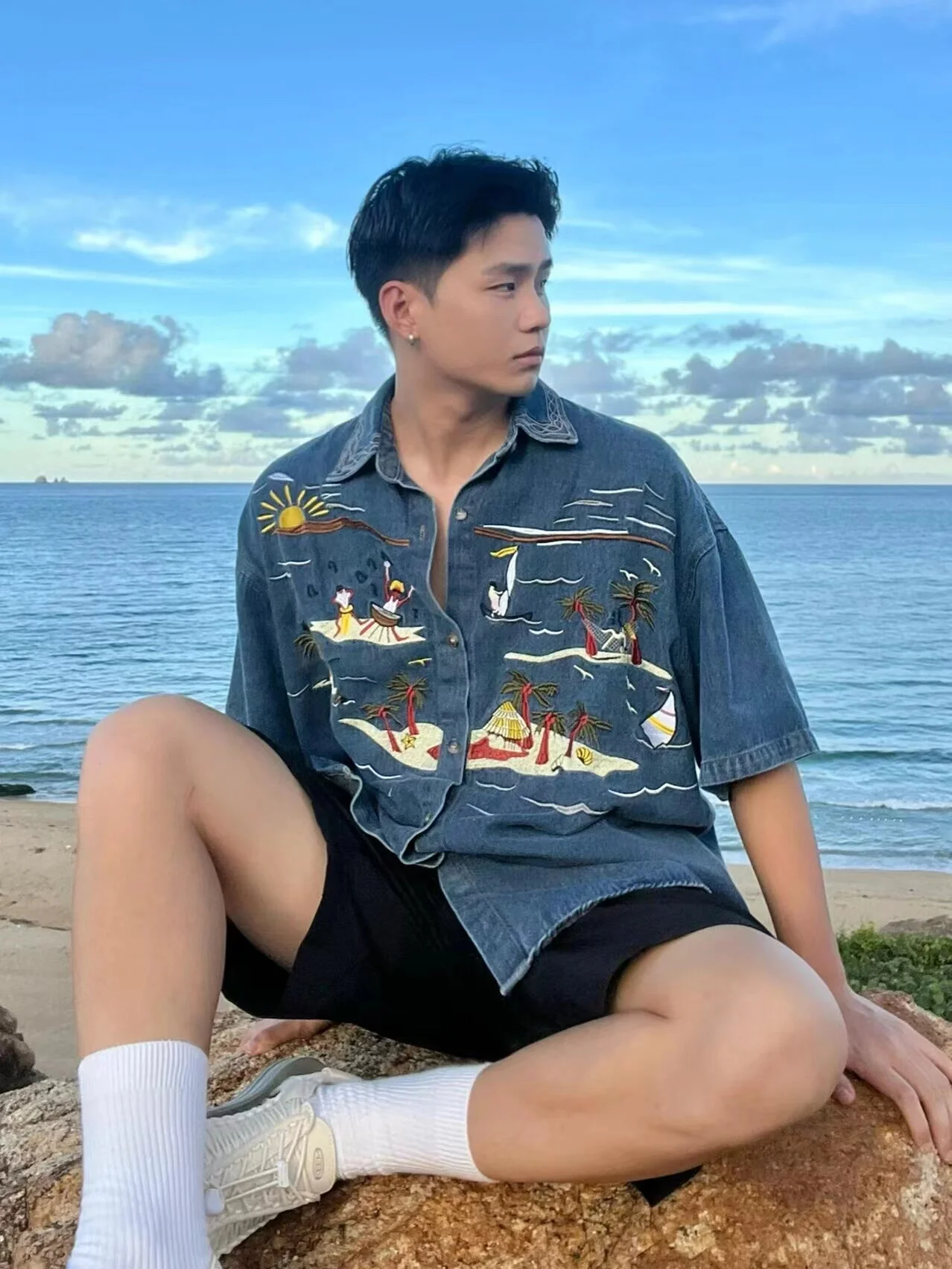 

Гавайский пляжный с вышитым орехом, древесное джинсовое поло, свободный крой, ор Све ex, модное женское платье в стиле ретро