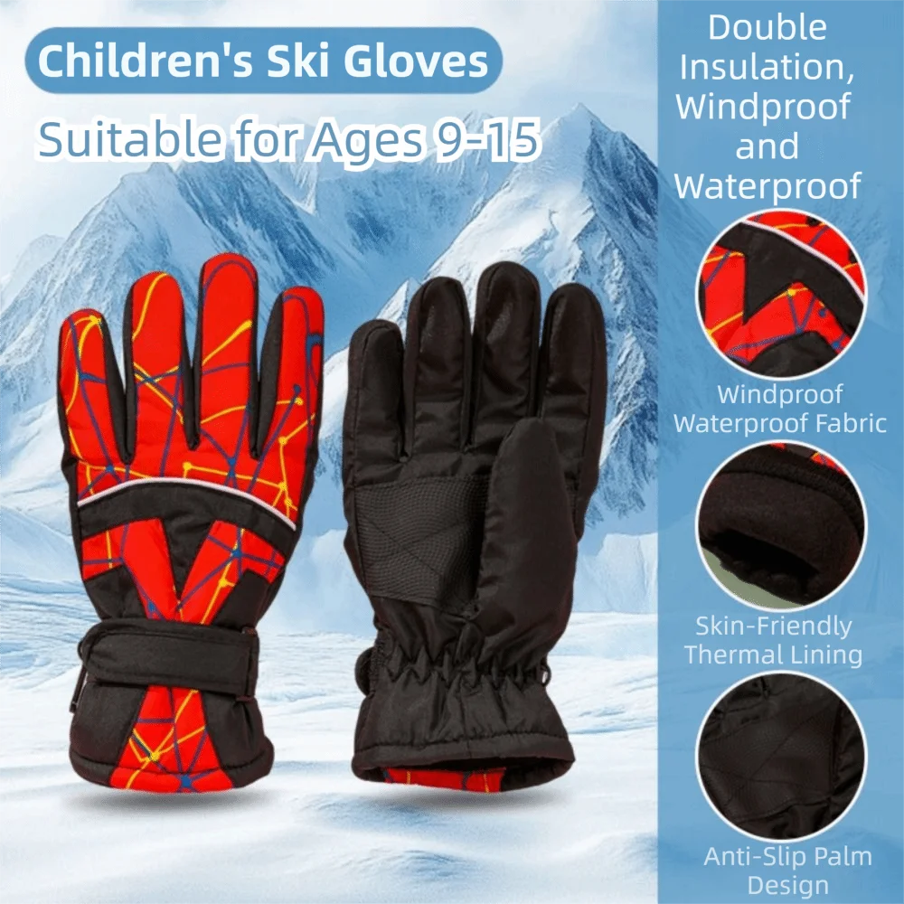 Fotografia 6: Crianças à prova dwindproof água luvas de neve à prova de vento multi-cor inverno snowboard ajustável engrossar luvas térmicas ao ar livre esqui