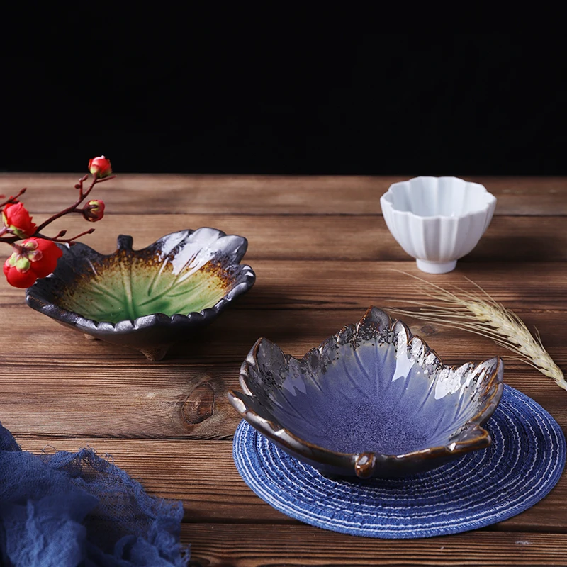 

Креативная керамическая многоугольная тарелка в форме листа в стиле ретро, салатница, керамическая тарелка, маленькое блюдо Izakaya, тарелка для сашими