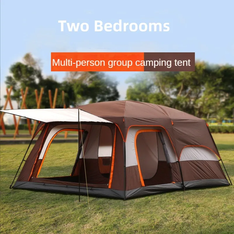 5-8/8-12 Person Camping Double Layer Tent Two Bedrooms Waterproof Big Space Outdoor Family Tent Nature Hike Tent Camping Travel