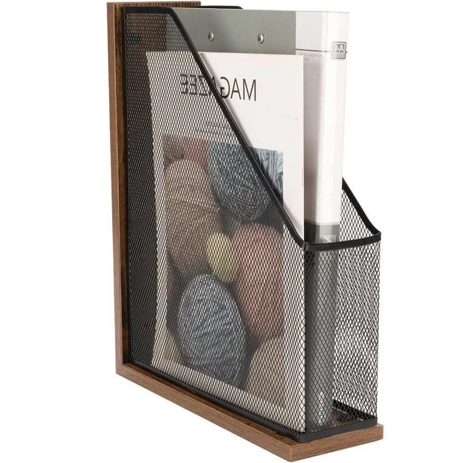 حامل ملفات مغناطيسي خشبي عتيق، منظم مجلد الملفات، رف المستندات للمكتب والمنزل والمدرسة باللون الأسود #1