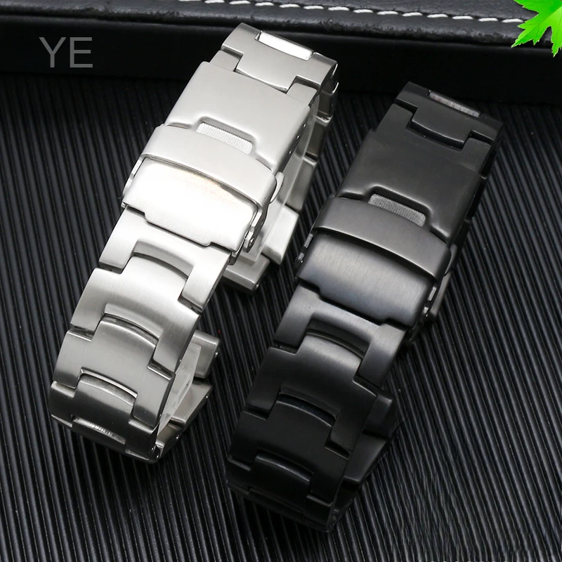 أربطة ساعات متينة من الفولاذ مقاس 18 ملم لساعة كاسيو برو TREK PRG-250/260/270 PRW-3500/2500/5100 سوار واجهة مسطحة بإبزيم أسود قابل للطي
