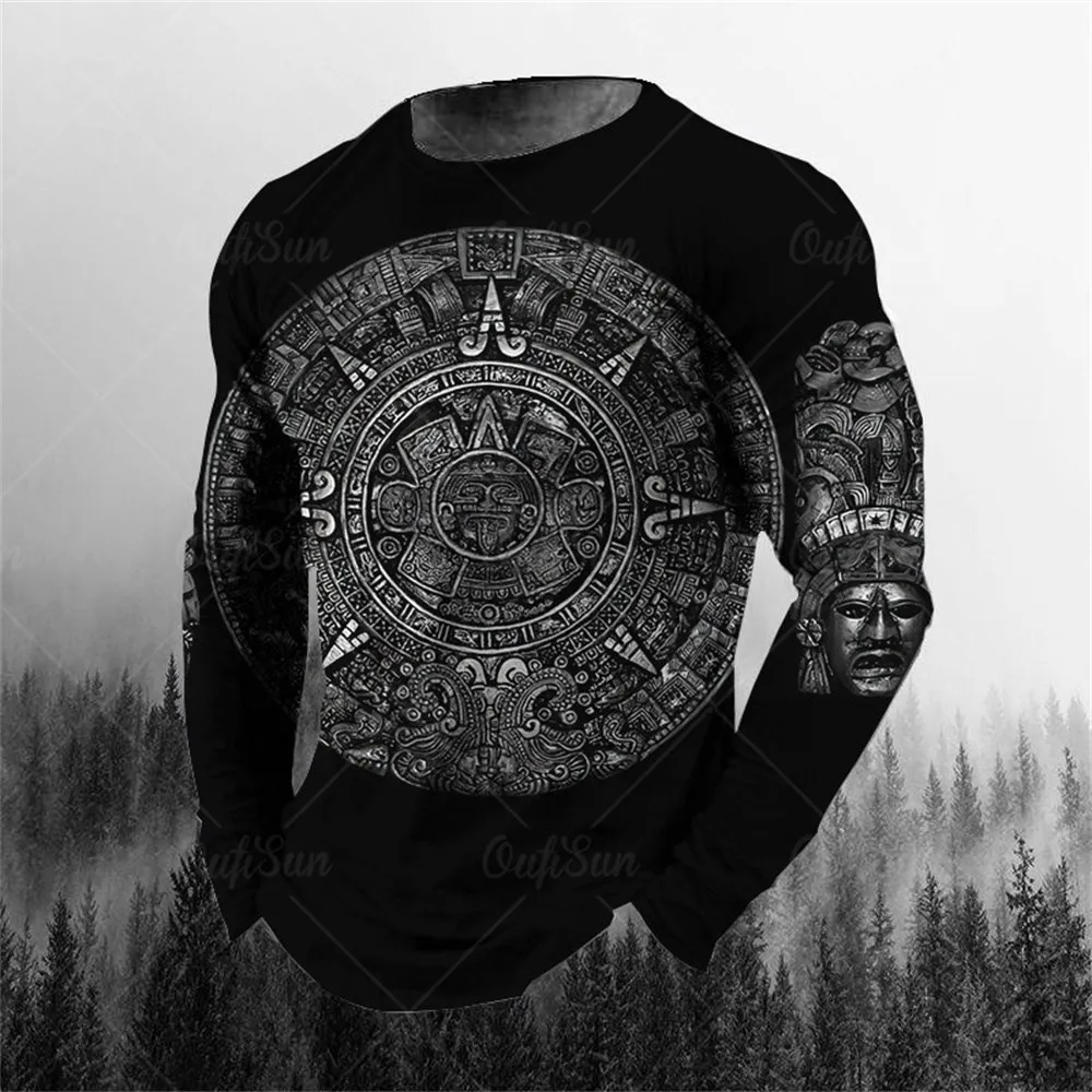 Hip Hop Men\'s T-shirt Round Neck Long Sleeve Top Trendy Print T-shirt Armor 3D T-shirt Men\'s Summer Oversized Loose-Fitting Clot