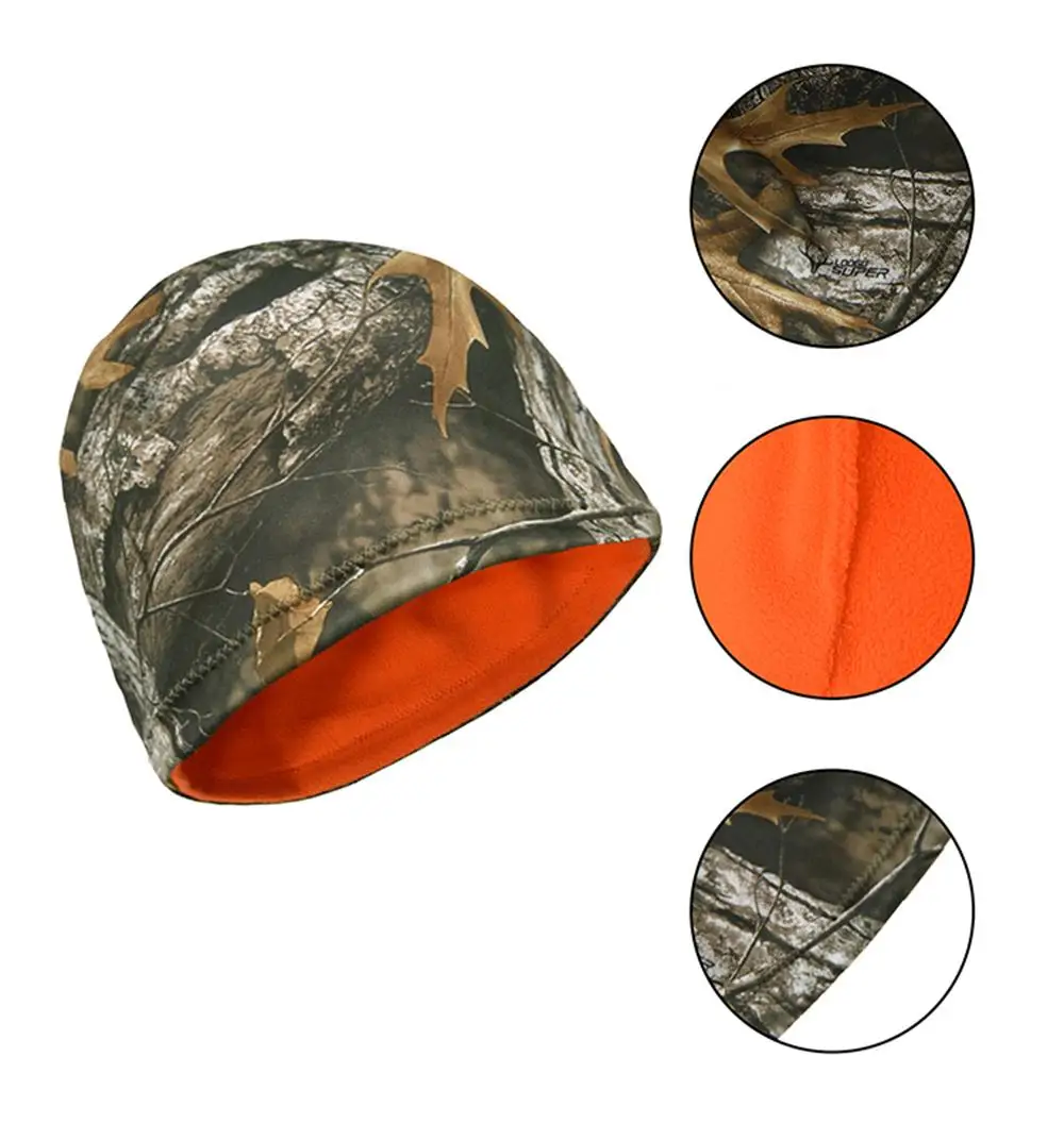 Polar Fleece Big Tree Leaf Camouflage Hunting Hat Outdoor Warm Windproof Mountaineering Hiking Cycling Head Cap