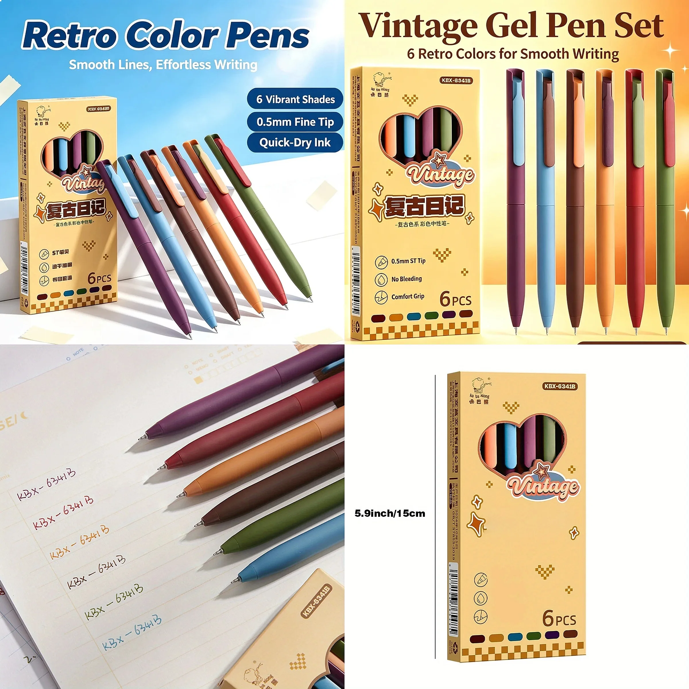 6-18 Color Vintage Gel Pen Set Fine Point Quick Dry Writing Ballpoint Pens for Diary Drawing Office Stationery Kawaii