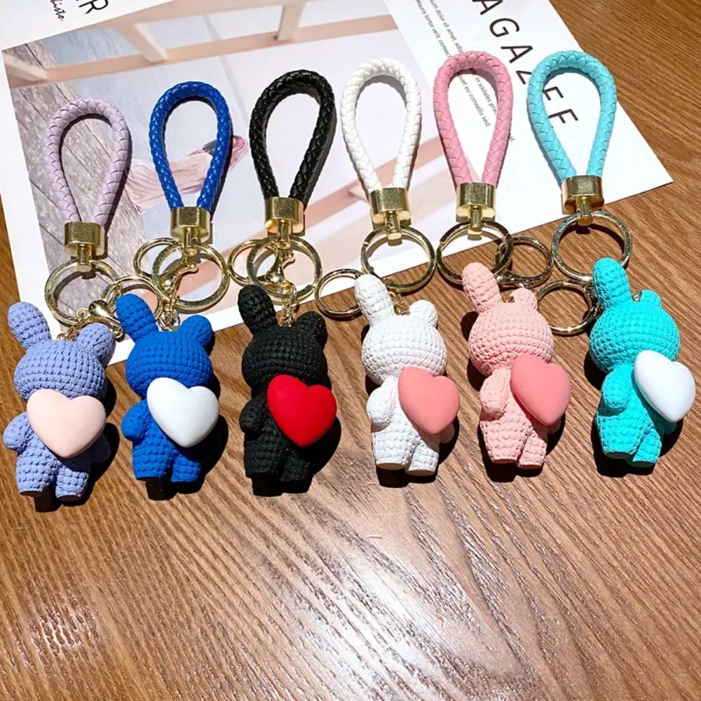 Rabbit Resin Bunny Keychain Bag Pendant Knitting Peach Heart Knitting Rabbit Keyring Resin Cartoon Resin Chubby Keychain Couple