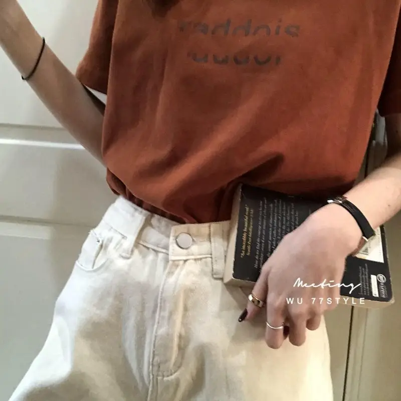 Lazy Style Letter Printing Youth Tops Summer New O-neck Loose Street Casual T Shirts Preppy Style Fashion Trend Women Clothing