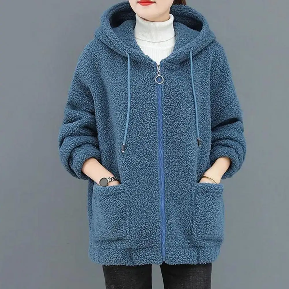 Trendy Lady Winter Coat Solid Color Drawstring Fleece Wear-resistant Women Jacket  Women Jacket    Winter Coat