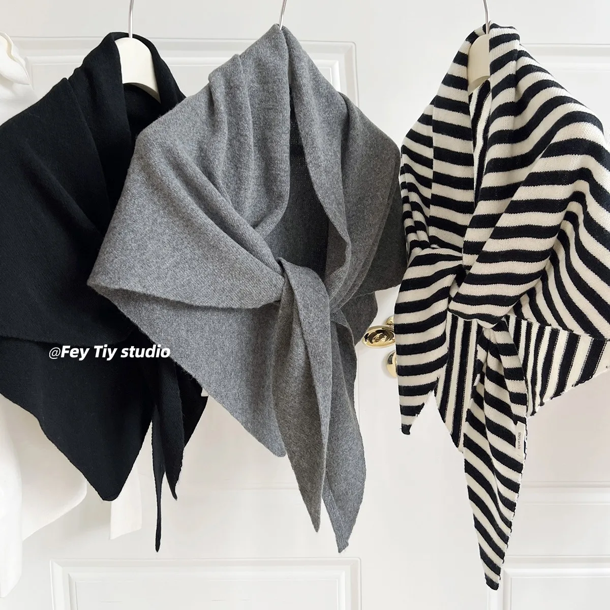 

100% шерсть, женская шаль, осенне-зимний большой шарф, однотонный полосатый классический вязаный треугольный шарф, многофункциональный