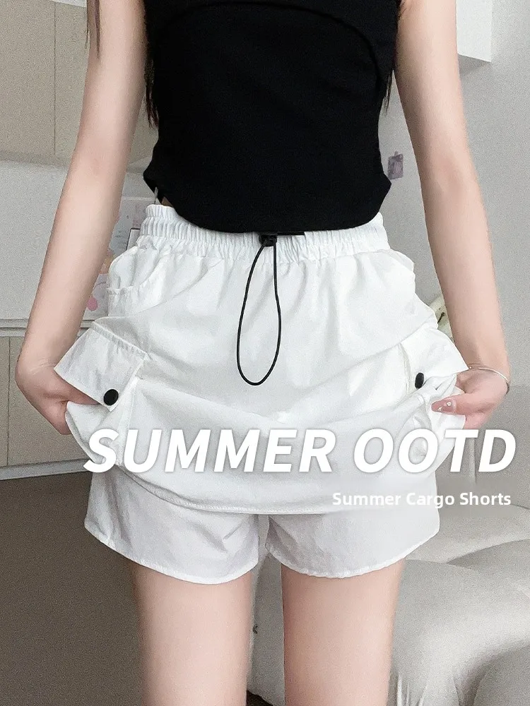 

White Workwear Skirt Women Summer Thin High Waist Dra Qui Dry Small Size A-Line f-length Skirt Pants
