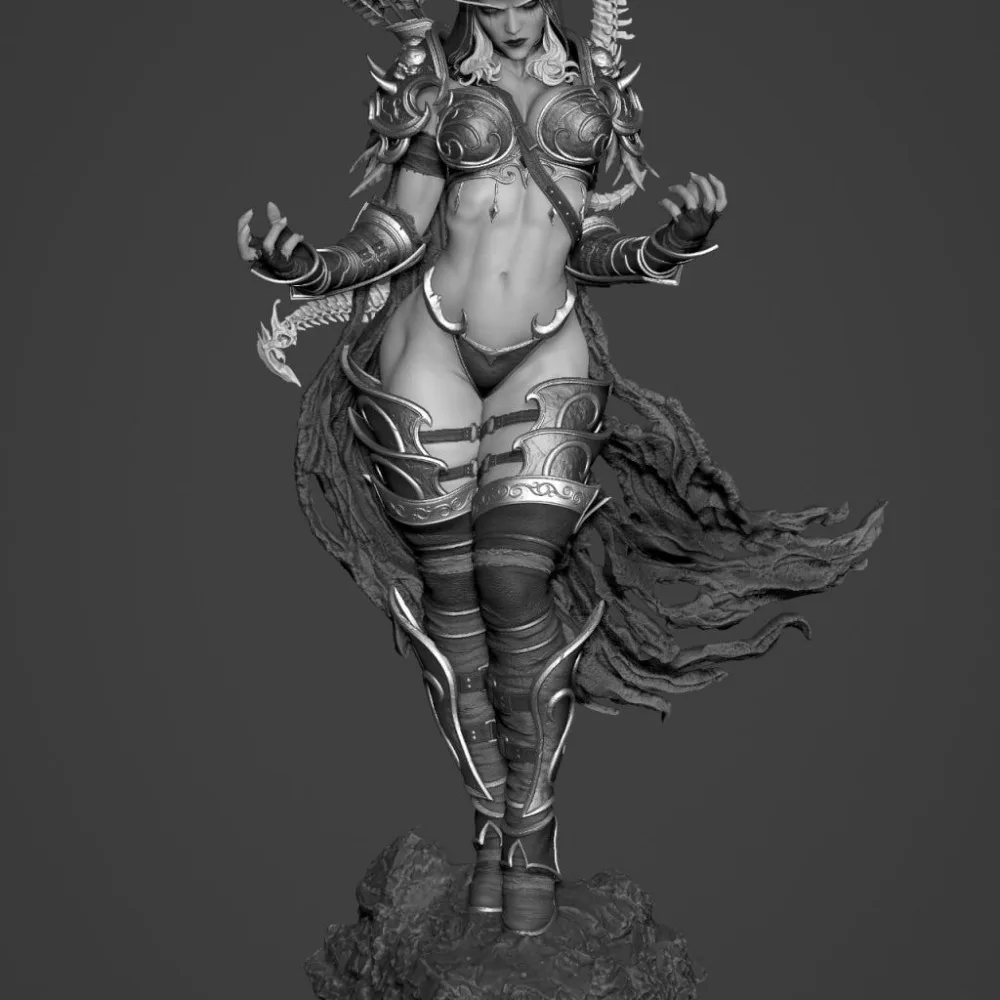 1/15 1/12 1/10 1/9 Ranger Sylvanas Elf Long Ear Resin White Model 3D Printing Unassembled Unpainted Self-assembly Craft view 2