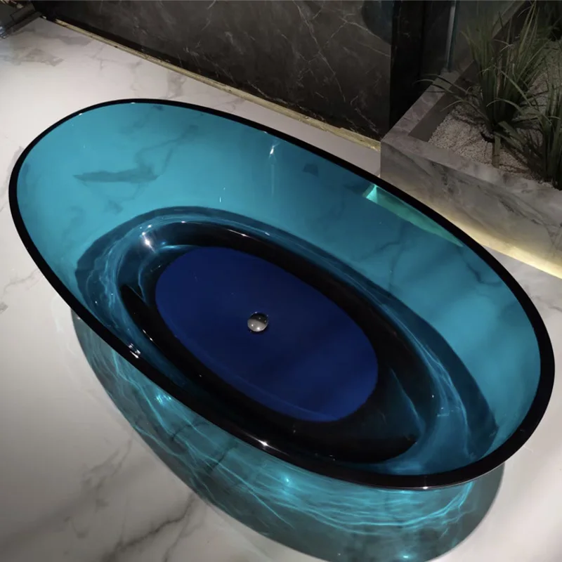 Use of easy-to-clean adult portable bathroom tub with freestanding clear tub