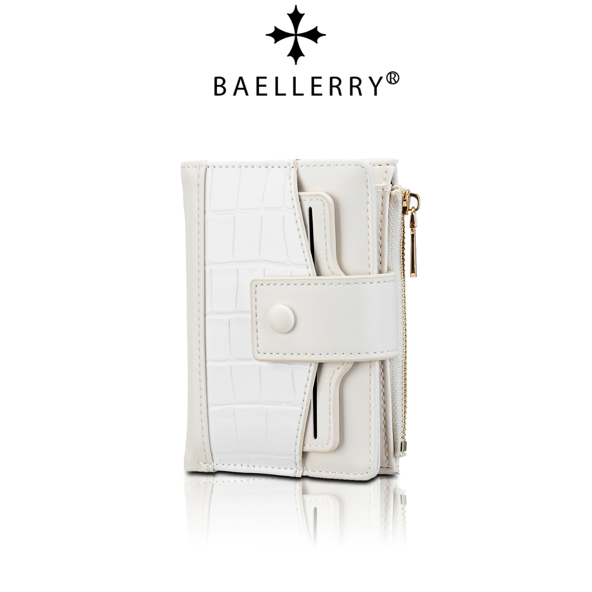 Baellerry Women's Crocodile Skin Pattern Short Wallet Soft PU Leather Multi Functional Button & Zipper Wallet with Card Holders