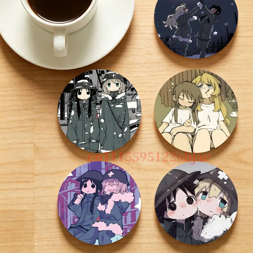 G-Girls Last Tour Y-Yuuuri and chito Wooden Cup Mat Cappuccino Vodka Juice Water Coaster for Flower Shop