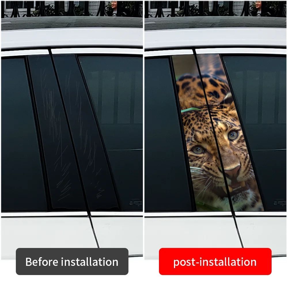 Leopard Car Stickers Car B-pillar Decal Waterproof Stickers Auto Center Pillar Sticker Cover Scratches Vehicle Decor Accessories