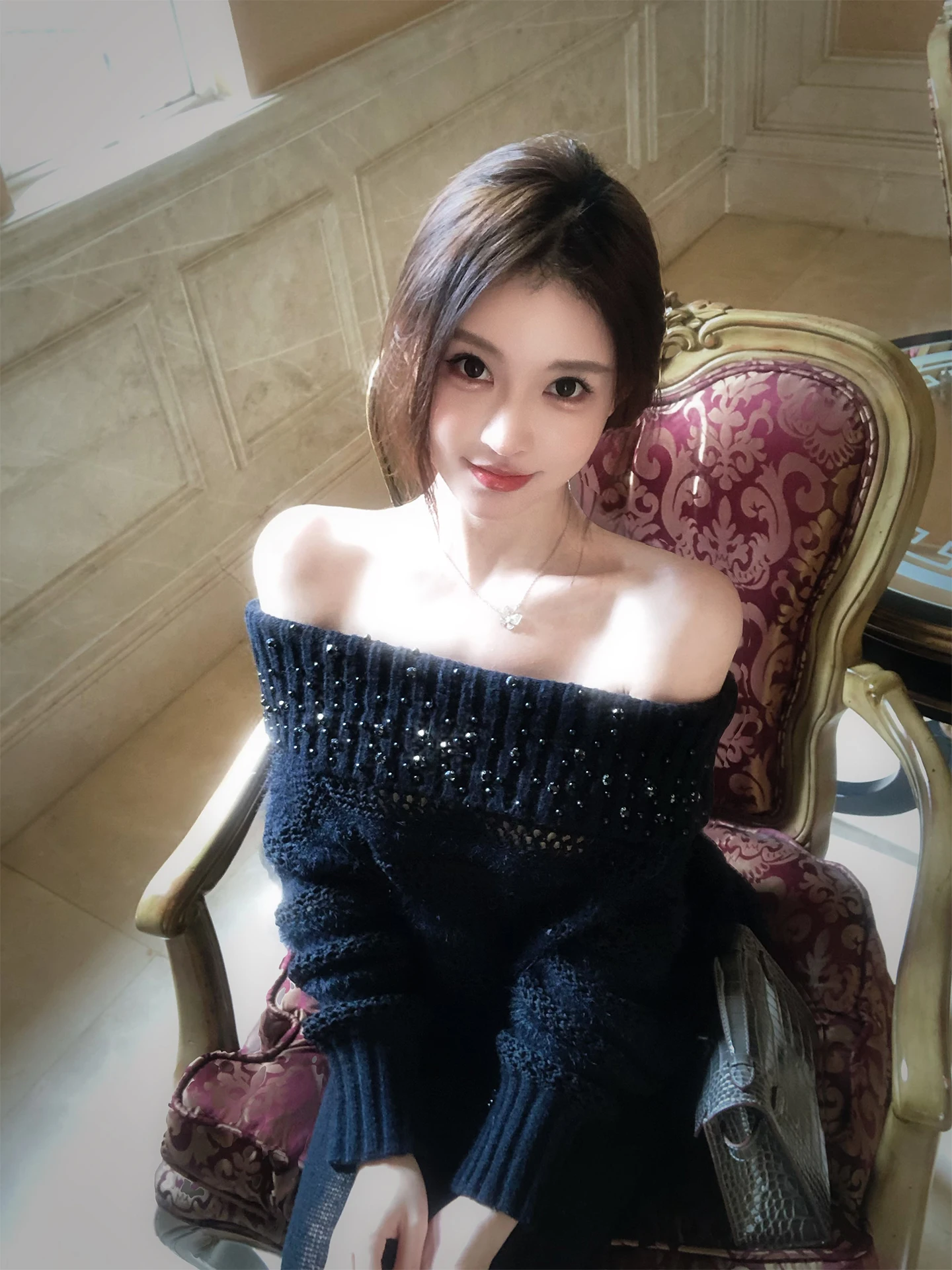 

Комплект XiaoLan: Зимний вязаный свитер и брюки с высокой талией, модный дизайн на одно плечо, длинный рукав, высокая эластичность