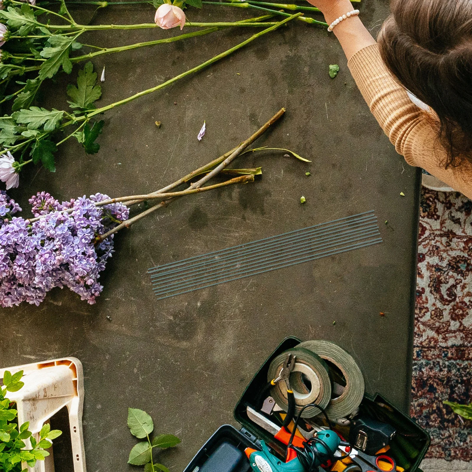 1 مجموعة روز زهرة التواء عصا DIY المواد حزمة انحناء سلك ينبع فو الأزهار الشريط الحرفية لوازم روز ينبع