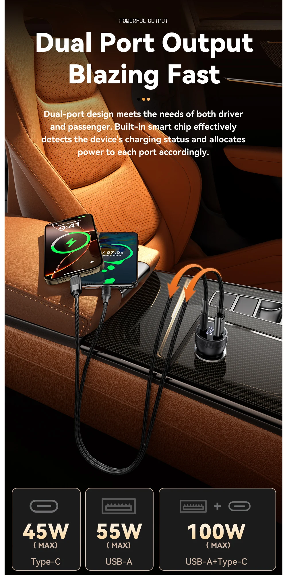 Essager 100W Car Charger USB C Quick Charge PD 45W for iPhone 15 Pro 14 Xiaomi Poco Samsung Galaxy S24 Fast Charger Charging
