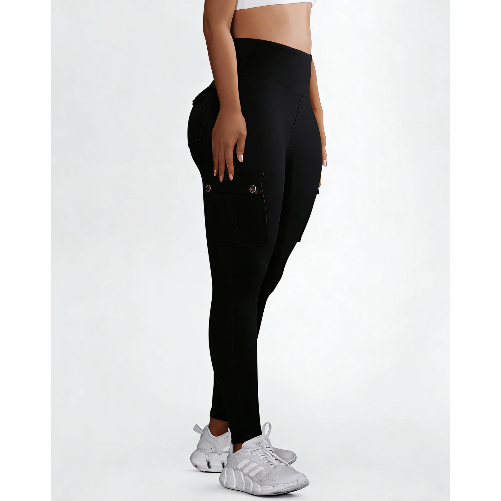 طماق للنساء عالية الخصر التخسيس ممارسة السراويل تشغيل اليوغا الرياضية نحيل مع جيوب البضائع رفرف السراويل عارضة