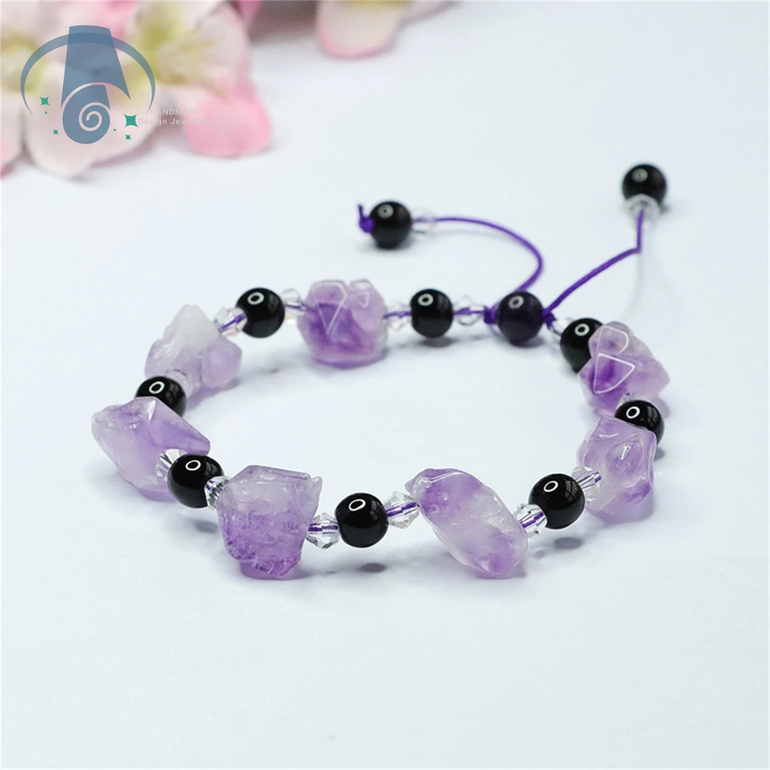 Natural Amethyst Crystal Raw Stone Bracelet Handmade Elastic Stretch Beads Strand Unisex Jewelry Gift for Women Men Healing