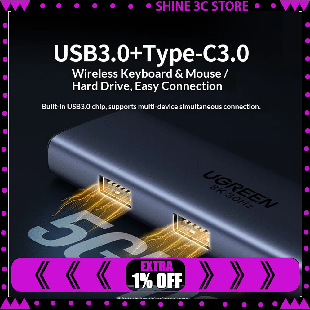 UGREEN CM498 15852 6 in 1 USB C Hub Dual HDMI Triple Display USB C Data 2 USB 3.0 PD Docking Station