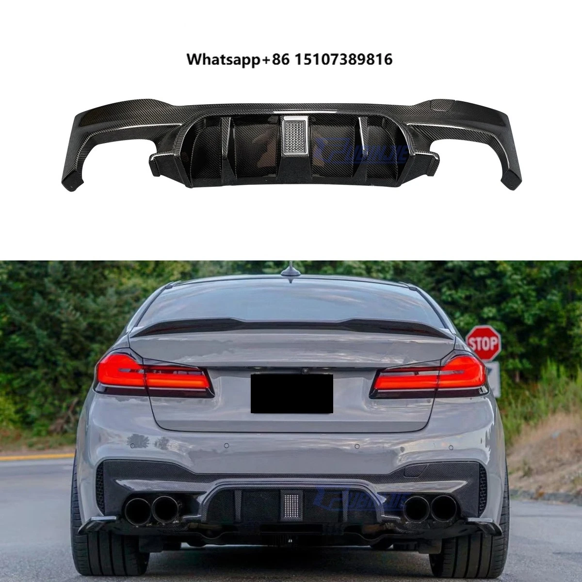 M5 Style Carbon Fiber With LED Light Rear Bumper Diffuser Splitter for  5 Series G30 F90 M5 Carbon Fiber Rear Diffuser