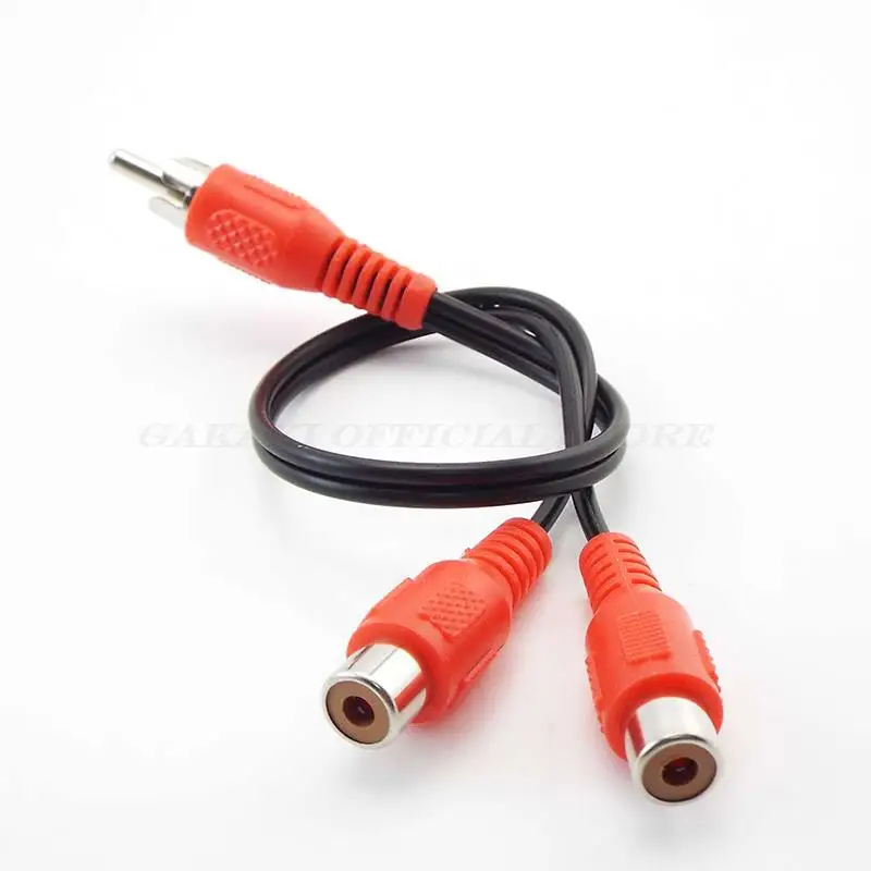 1 to 2 Way RCA Male to Female Plug RCA Connector Adapters Y Splitter Audio Cable Wire AUX Extension Cord Converter 25cm