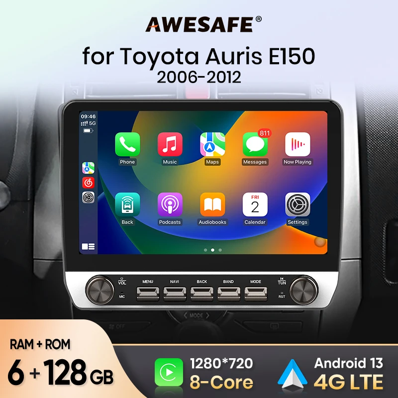 AWESAFE Car Radio for Toyota Auris E150 2006-2012 Wireless Carplay for Apple Android Auto Stereo with Buttons Multimedia GPS 4G