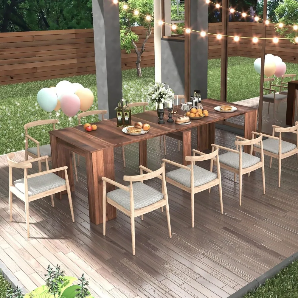 طاولة طعام مستطيلة ريفية حديثة قابلة للتوسيع تتسع لـ 1-10، خشب، مناسبة للمطبخ ومساحات المعيشة #3