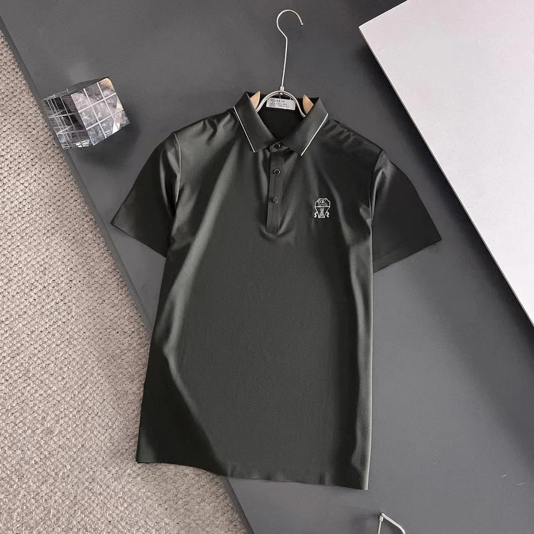 BLLIYOSS T-Shirt Men mercerized cotton 2024 NEW Solid Color Casual Sleeve Versatile Old Money Leather label High elasticity