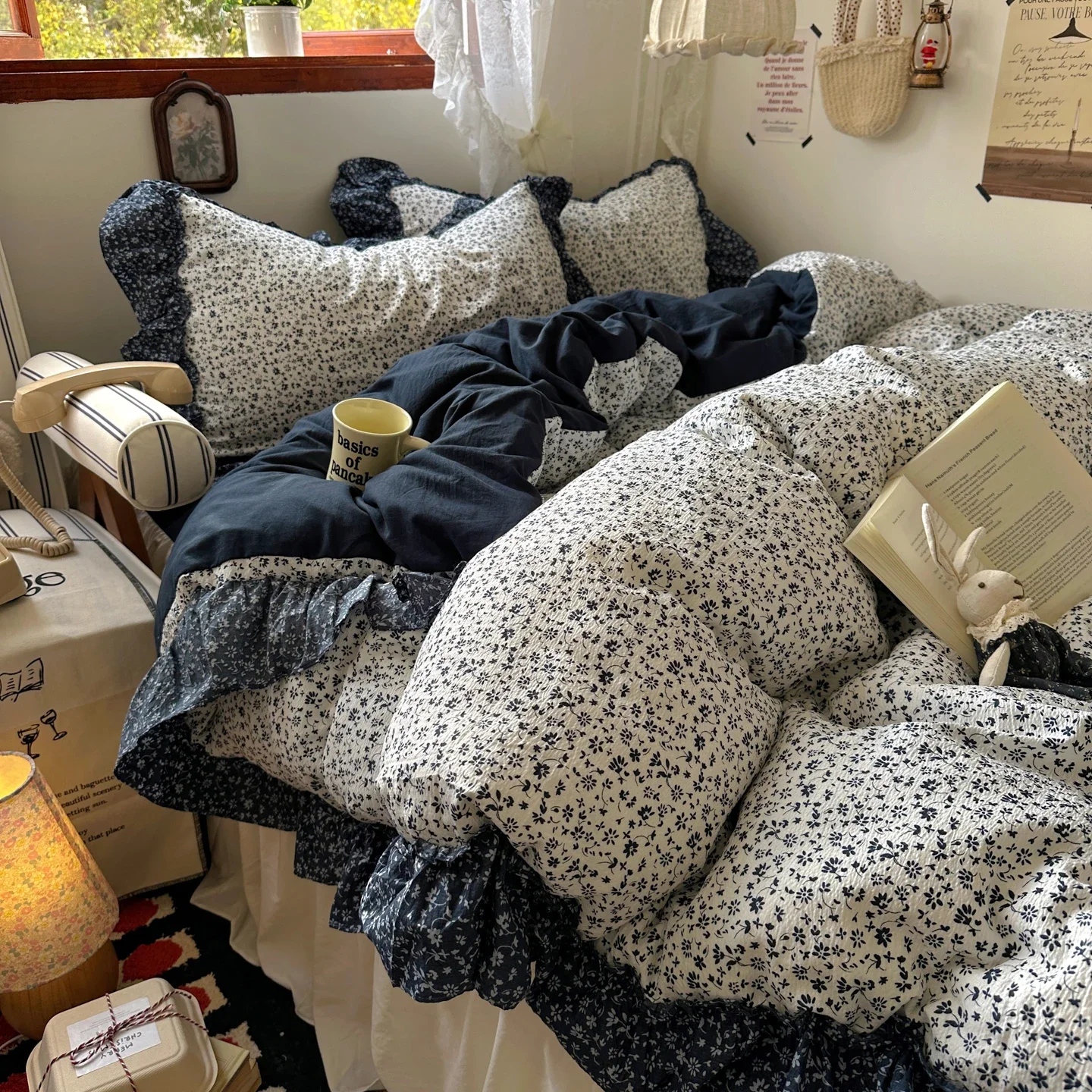 Korean Bedding Sets 2026 Vintage Pastoral Flowers Lace Ruffles For Girls Duvet Cover Set Pillowcase For Home Bedroom Decor
