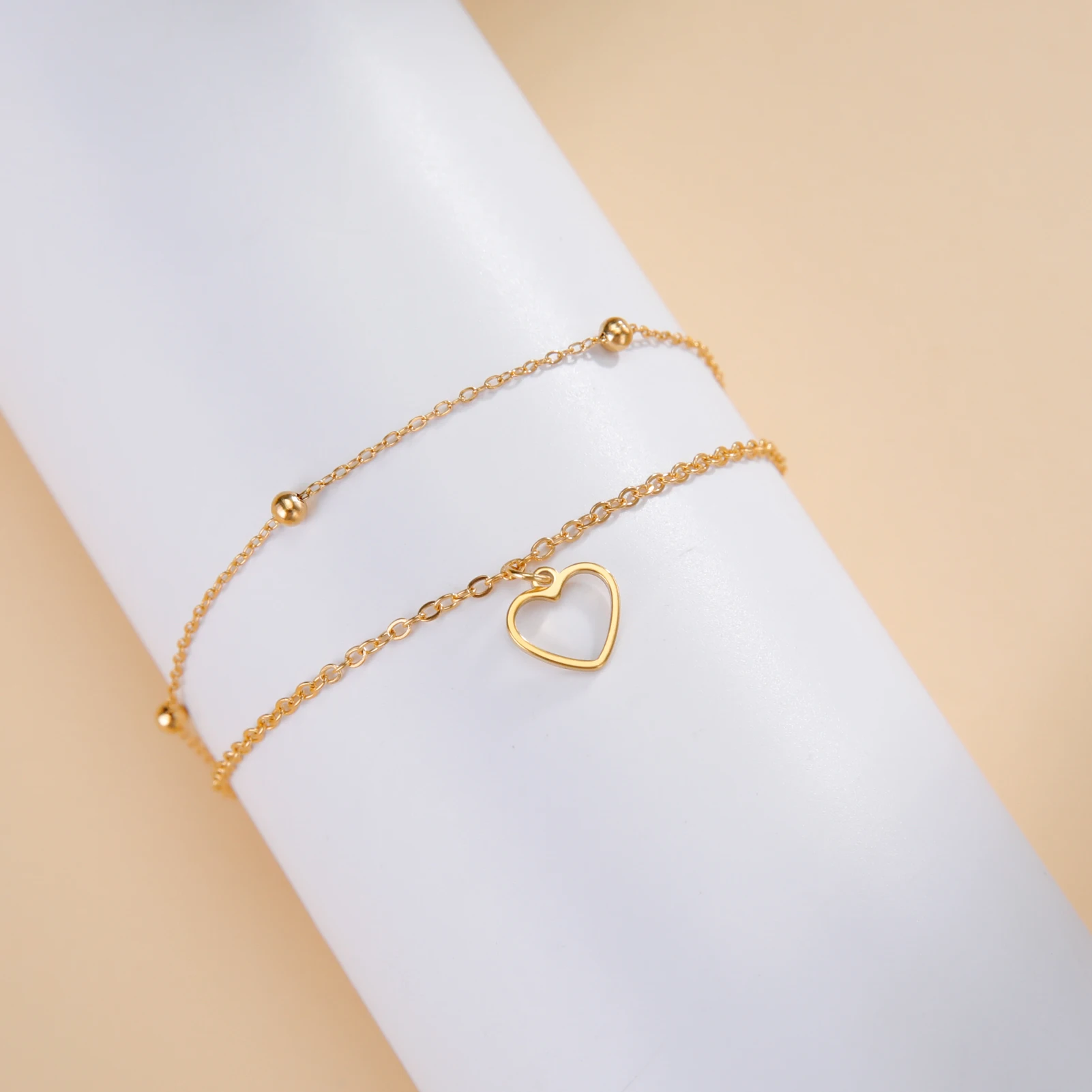 Kkjoy Einfache Edelstahl Silber Farbe Hohl Liebe Herz Weibliche Fußkettchen für Frauen Bein Armband Kette Schmuck Geschenk Für Mädchen – Detail 6