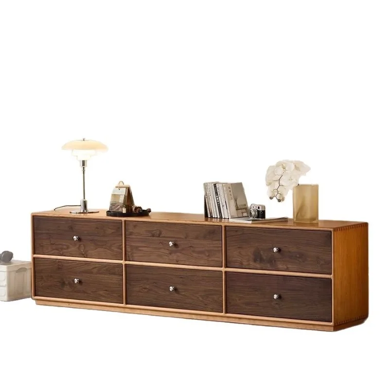 

TV cabinet contrasting color side cabinet solid wood antique chest cabinet black walnut color living room locker log