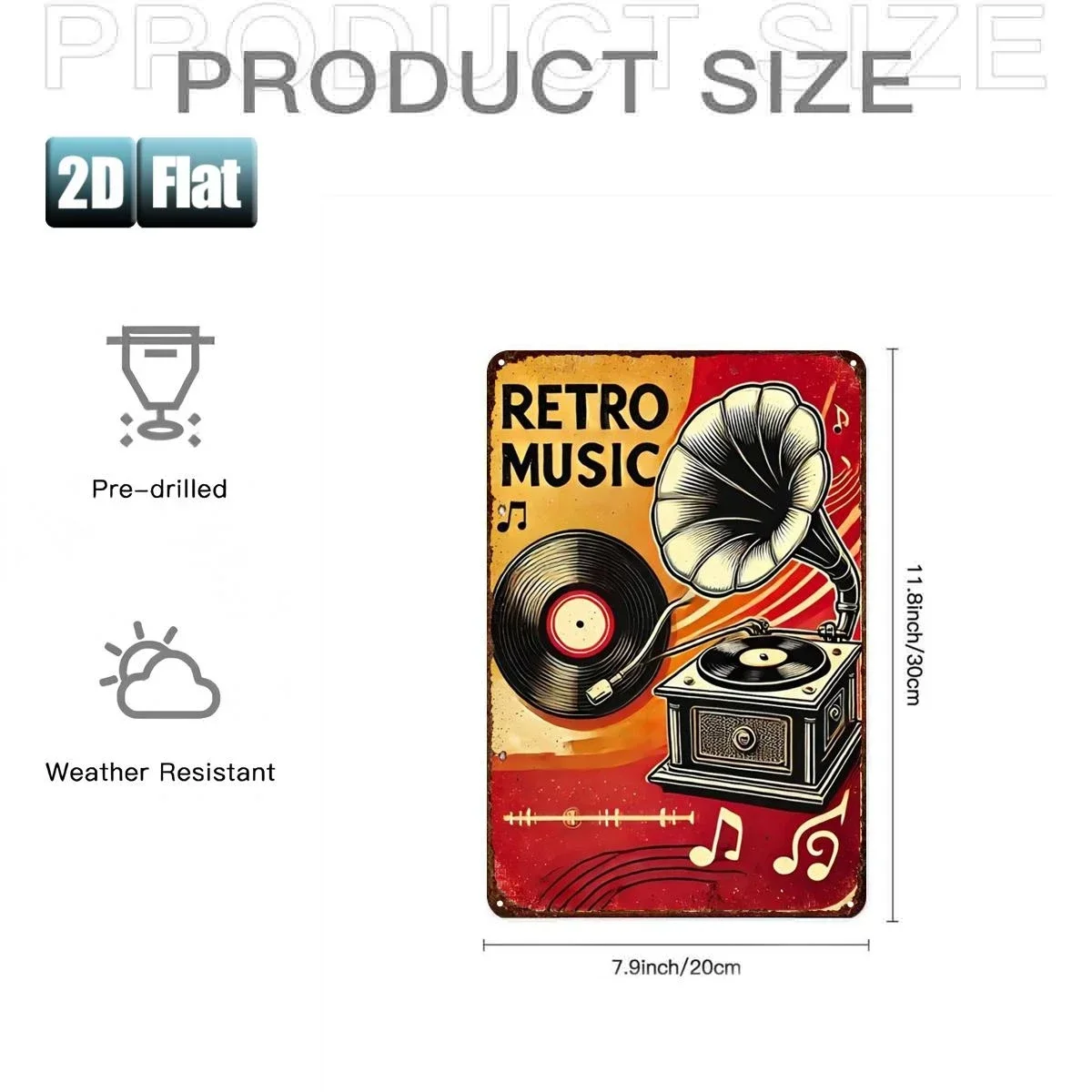 Vintage Metal Tin Sign Retro Gramophone Vinyl Record 8x12 Inch Wall Decor for Bar Garage Home Room