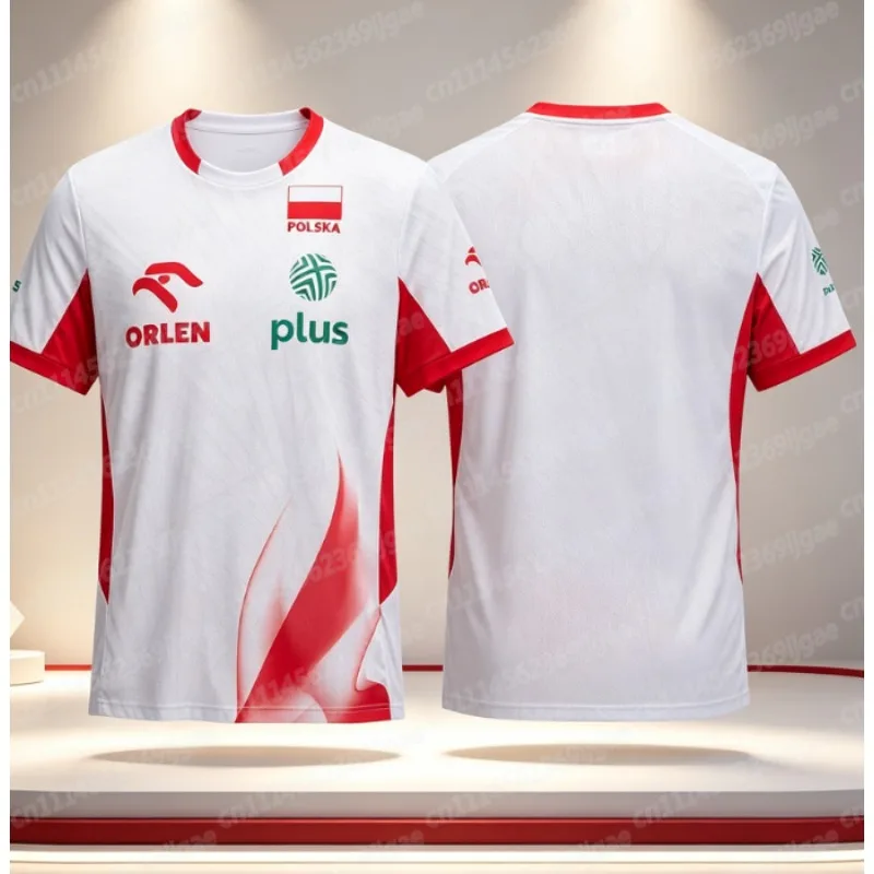 Hot Selling Polish Volleyball Sports Jersey T-shirt, 3D Printed, Quick Drying Breathable Training Team Uniform for Families