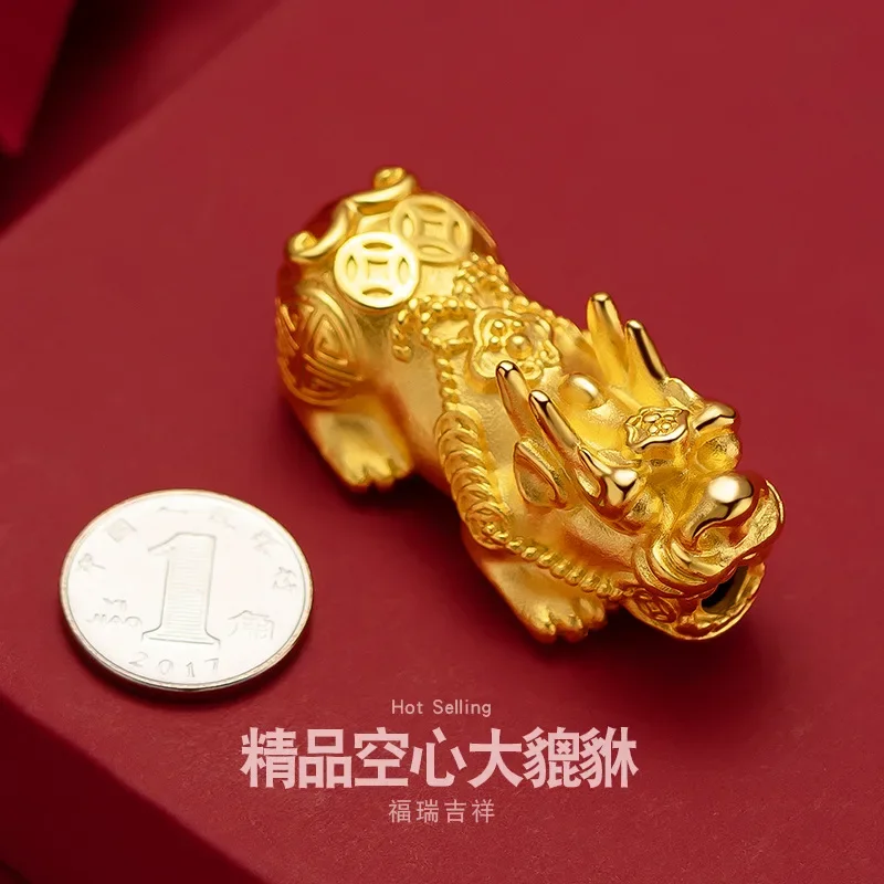 9999 real gold 24K Semi-hollow lucky money Pixiu boutique high-end DIY bracelet accessories