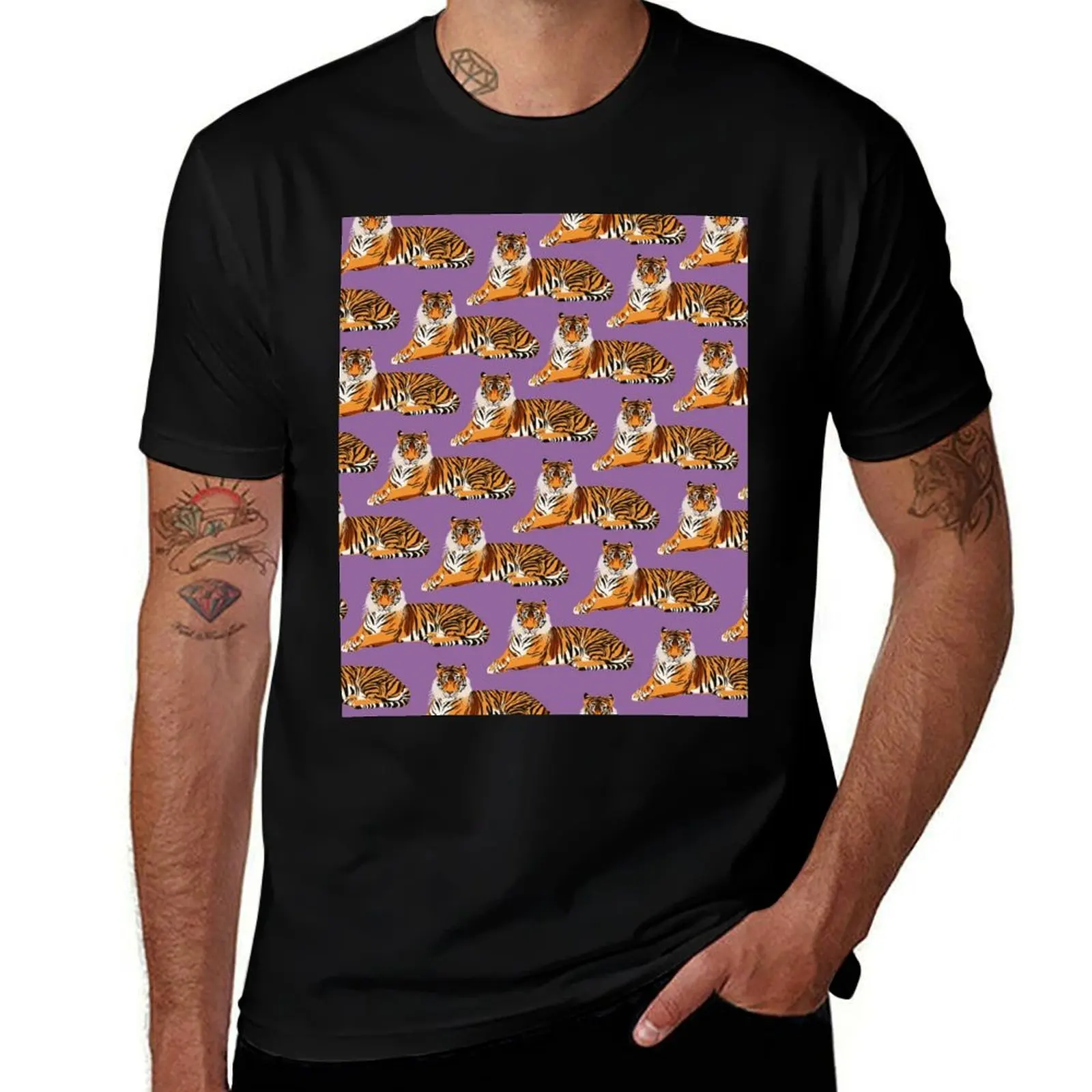 

Tiger Pattern on Purple Background T-Shirt t shirt man designer graphic t shirts for man t shirts for man graphic funny T-shirt