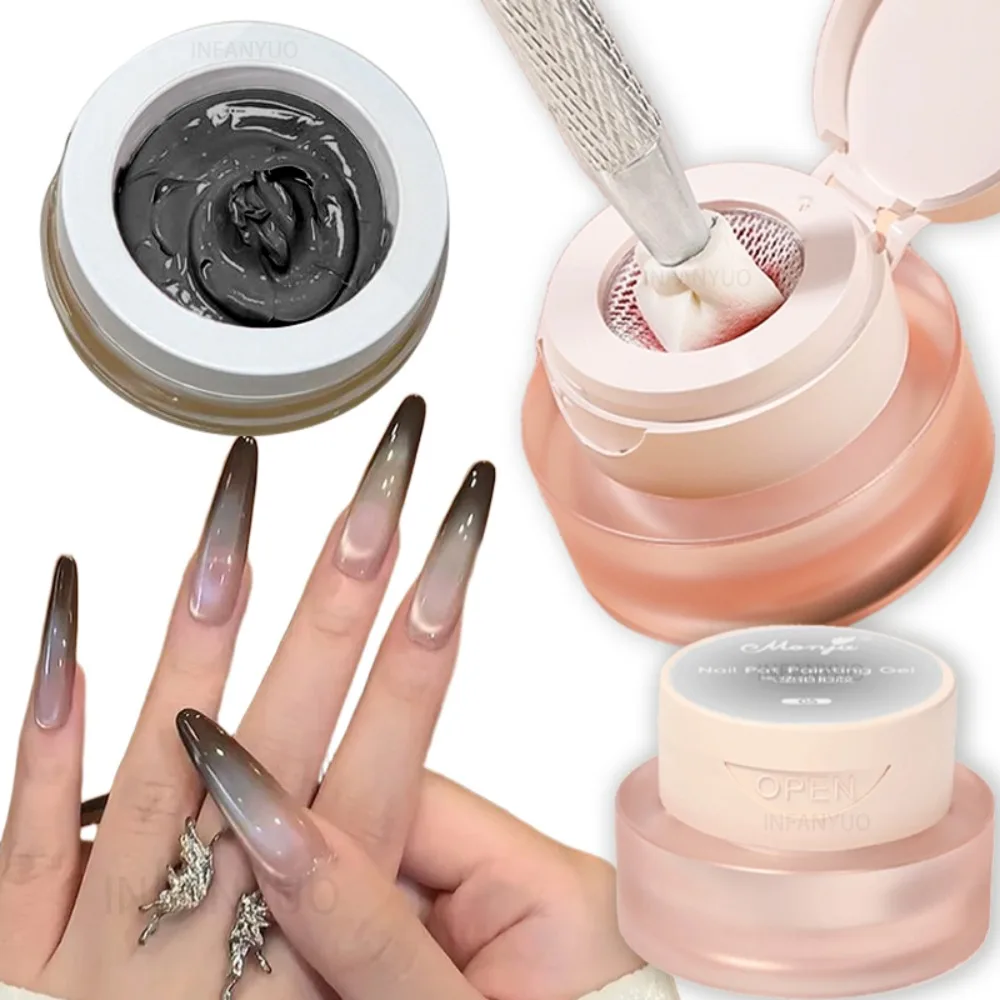 1Jar وسادة الربت هلام البولندية أومبير أسود أبيض الخوخ بات بات هلام طلاء الأظافر رسم بطانة الفرنسية مسمار وسادة التدرج هلام #2