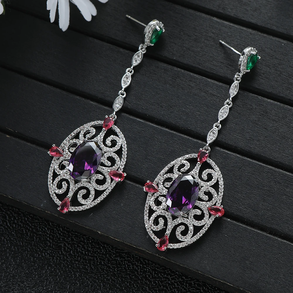 Luxury High Quality Geometric Water Drop Retro Hollow Women's Cube Oxidation Bridal Earrings E1210