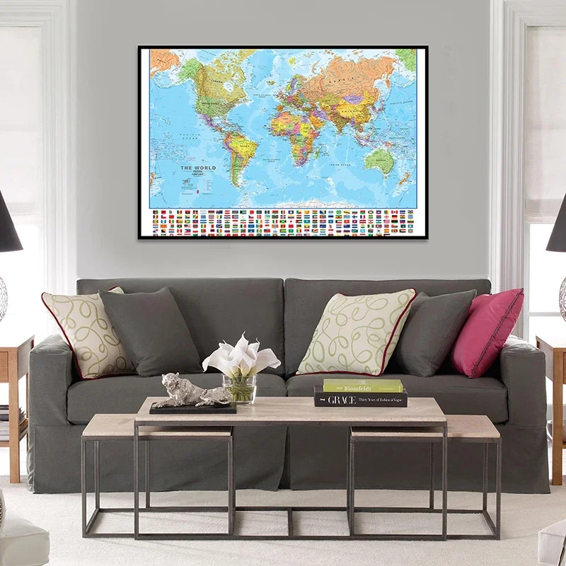 Mapa do Mundo Decorativa Imagem Pendurada, Poster Clássico, Imagem Wall Poster, Home Decor, Escritório e Material Escolar, 59x42cm