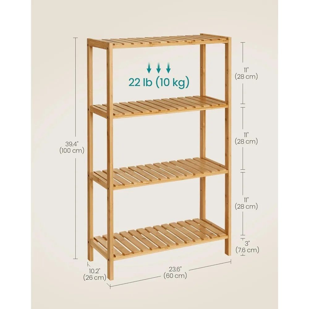 Bamboo Storage Shelf, 4-Tier Shelving Unit, Multifunctional, in The Entryway, Bathroom, Living Room, Balcony, Kitchen, 10.2 x 2