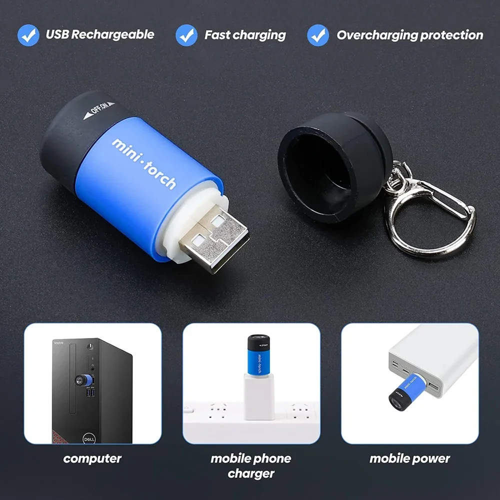 1/10pcs Mini LED Flashlight USB Rechargeable Keychain Flashlight Outdoor Waterproof Multifunctional Camping Hiking Fishing Torch