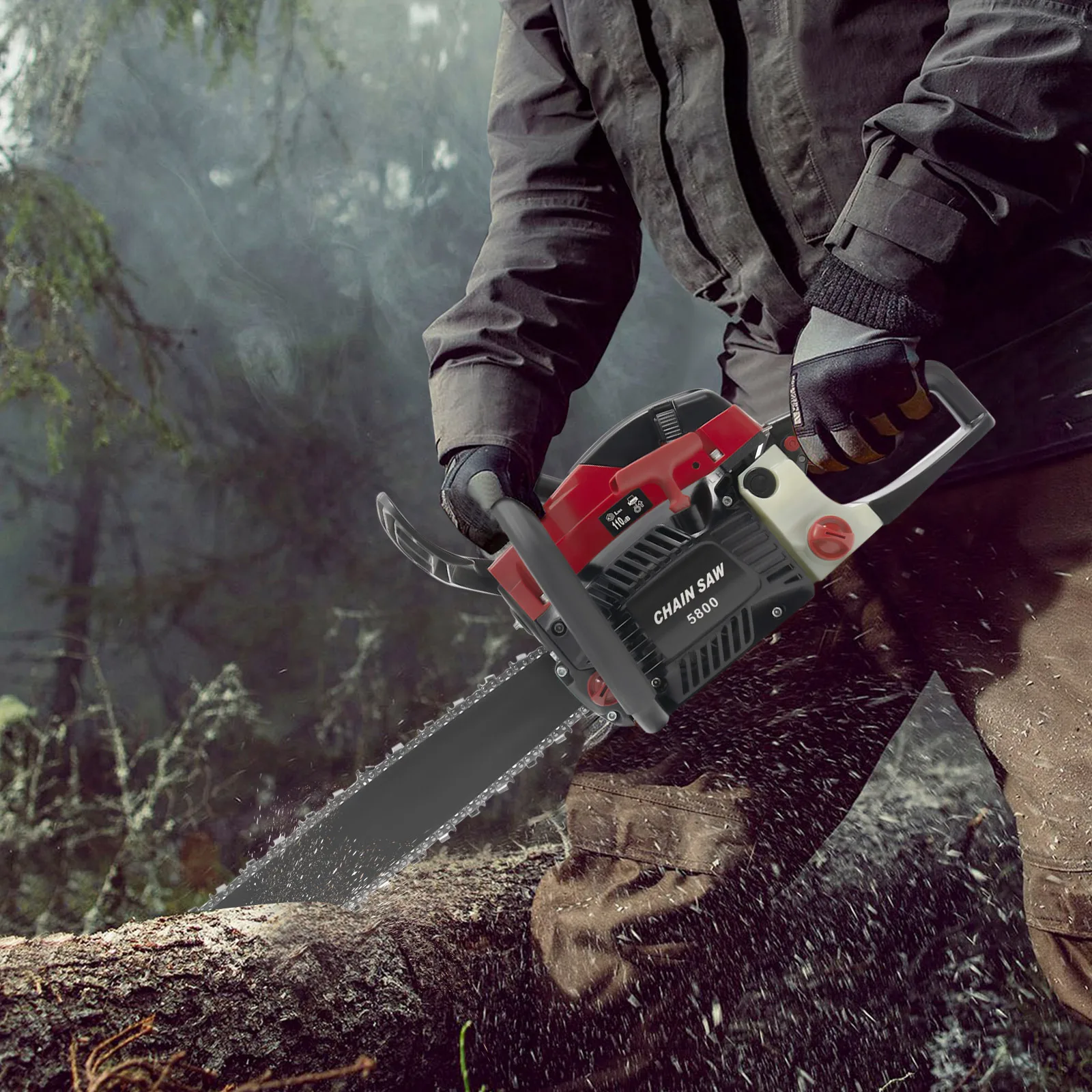 Tronçonneuse à essence 20" avec puissance 2,4 kW, moteur 58 cc, haute vitesse 10000 tr/min, poignée ergonomique et fonctionnalités de sécurité