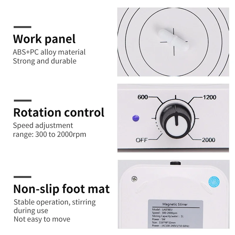 VO-W601 Mini Magnetic Stirrer 2000RPM Adjustable Speed Lab Mixer With Brushless Motor For Laboratory & Home Use EU Plug