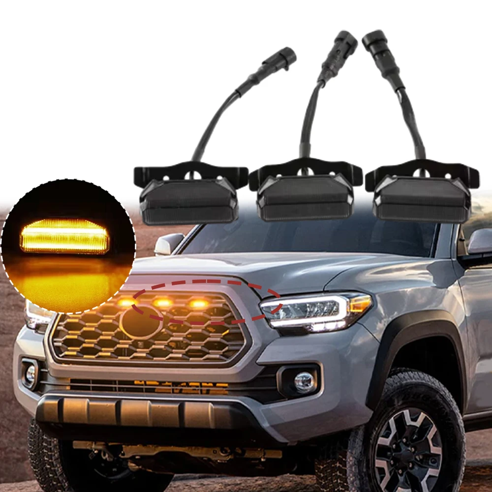 3pcs yellow light constantly on, one to three car grille lights suitable for Toyota 2019-2021 Toyota Tundra TRD Pro