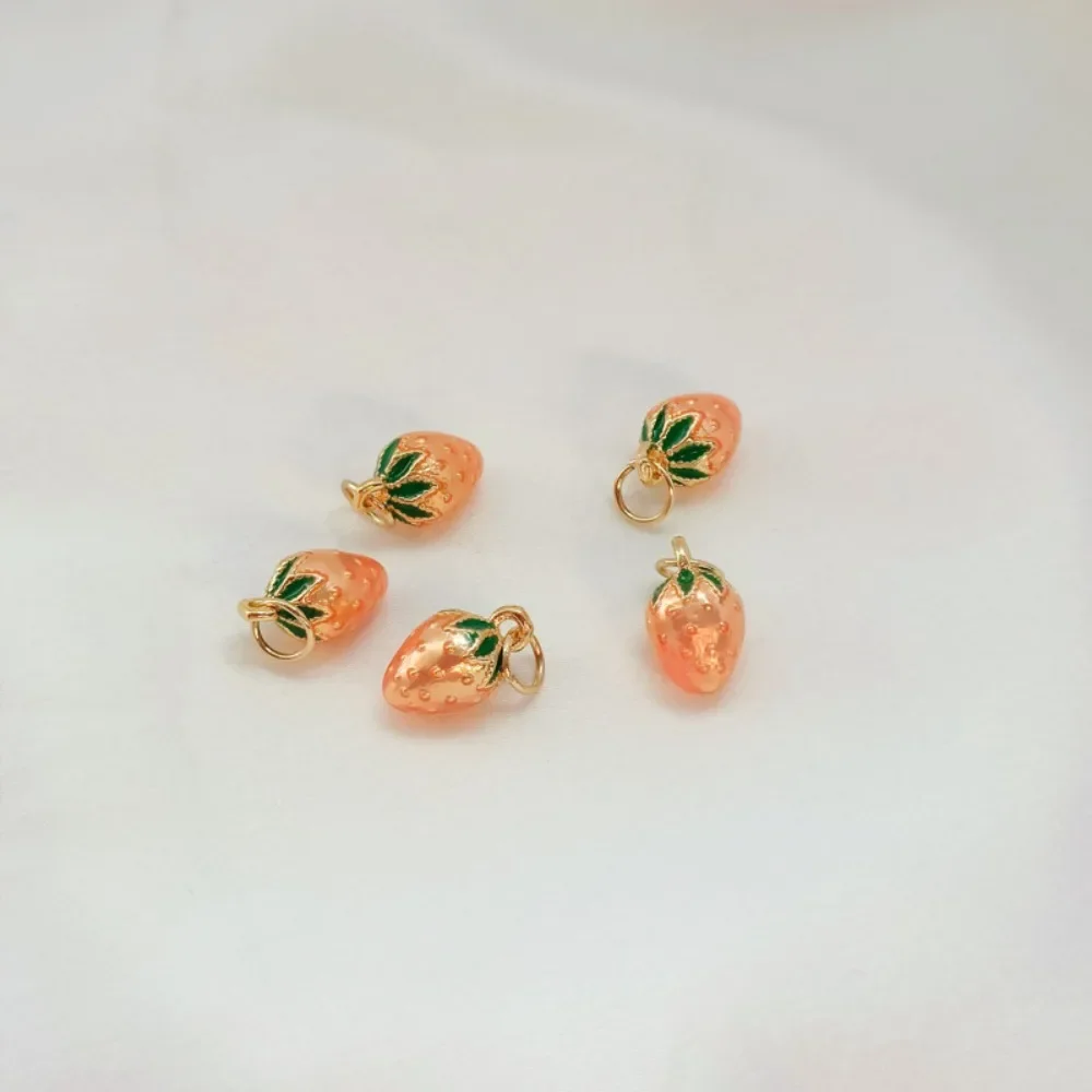 إكسسوارات قلادة على شكل فراولة صغيرة مطلية بالذهب عيار 14 قيراط، مجوهرات مصنوعة يدويًا، إكسسوارات الفاكهة