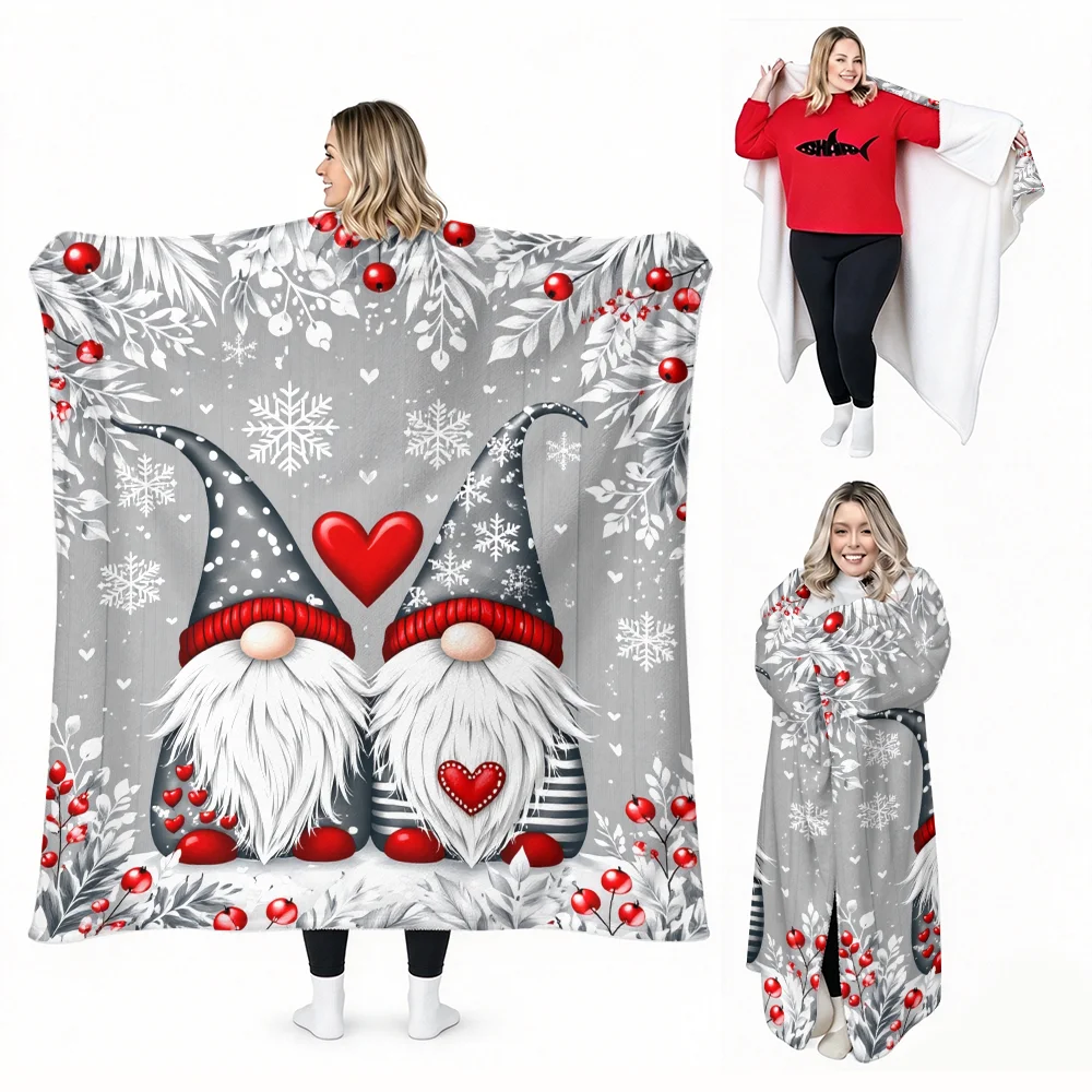 1PC Christmas Dwarf Pattern Wearable Blanket-Soft and comfortable for both men and women. Christmas decoration, winter warmth, d