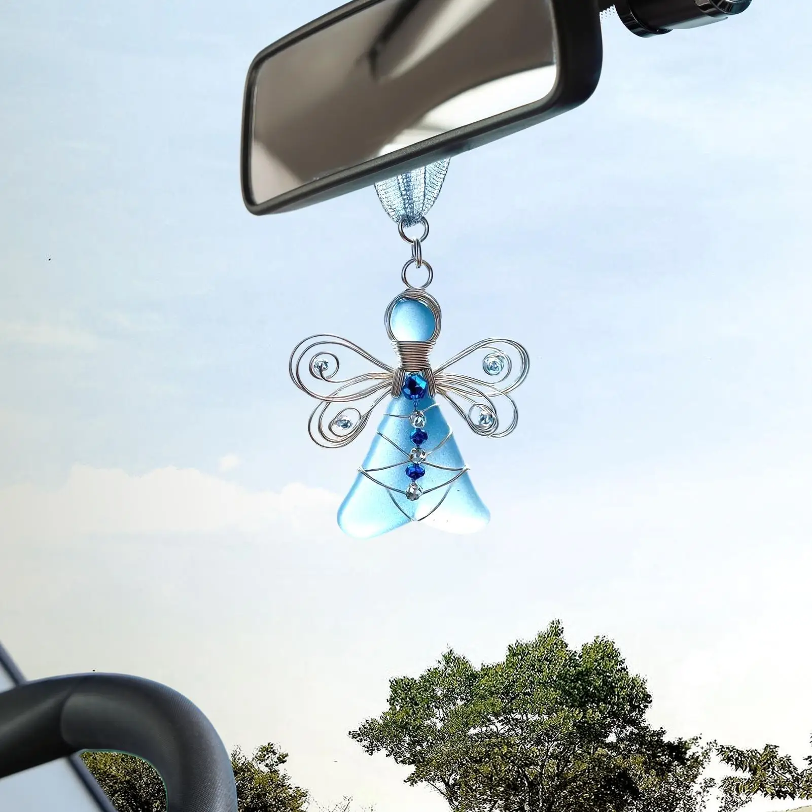 Sea Glass Christmas Tree Ornament 2D Acrylic Charm Decor Christmas Tree Angel Ornament For Home Holiday Indoor Wall Window Car